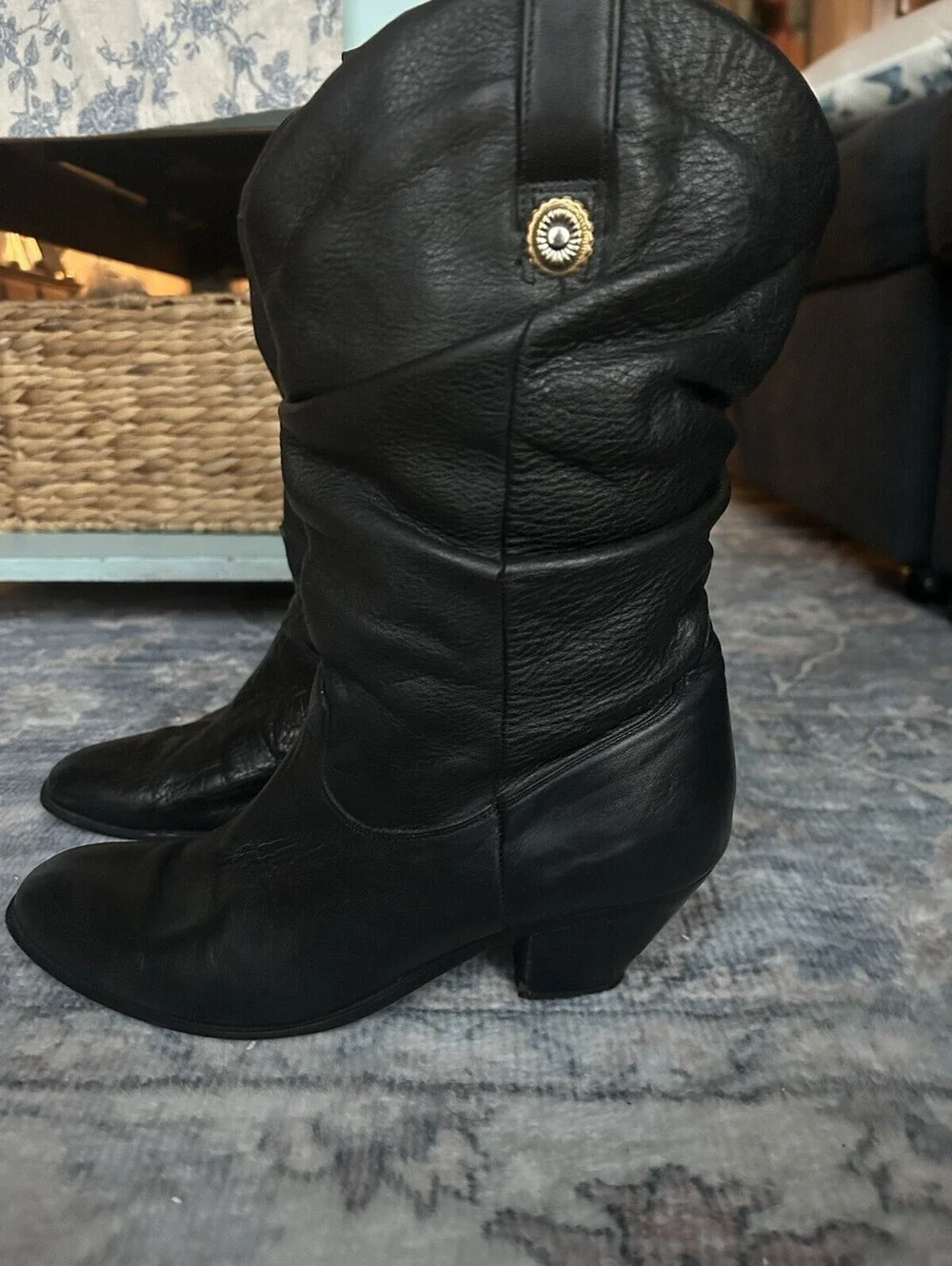 Dingo Women’s Vintage Black Leather Mid-Calf Slouchy Boots Sz 10